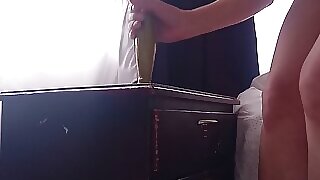 Girl cums with her hot Indian vibrator on the table